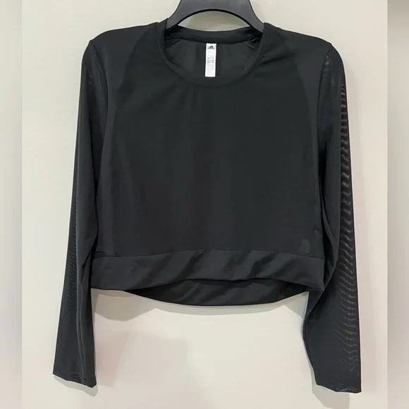 Adidas Mesh Black Cropped Long Sleeve Shirt - Picture 3 of 6